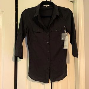 Black Button Down Work Shirt 3/4 Sleeve